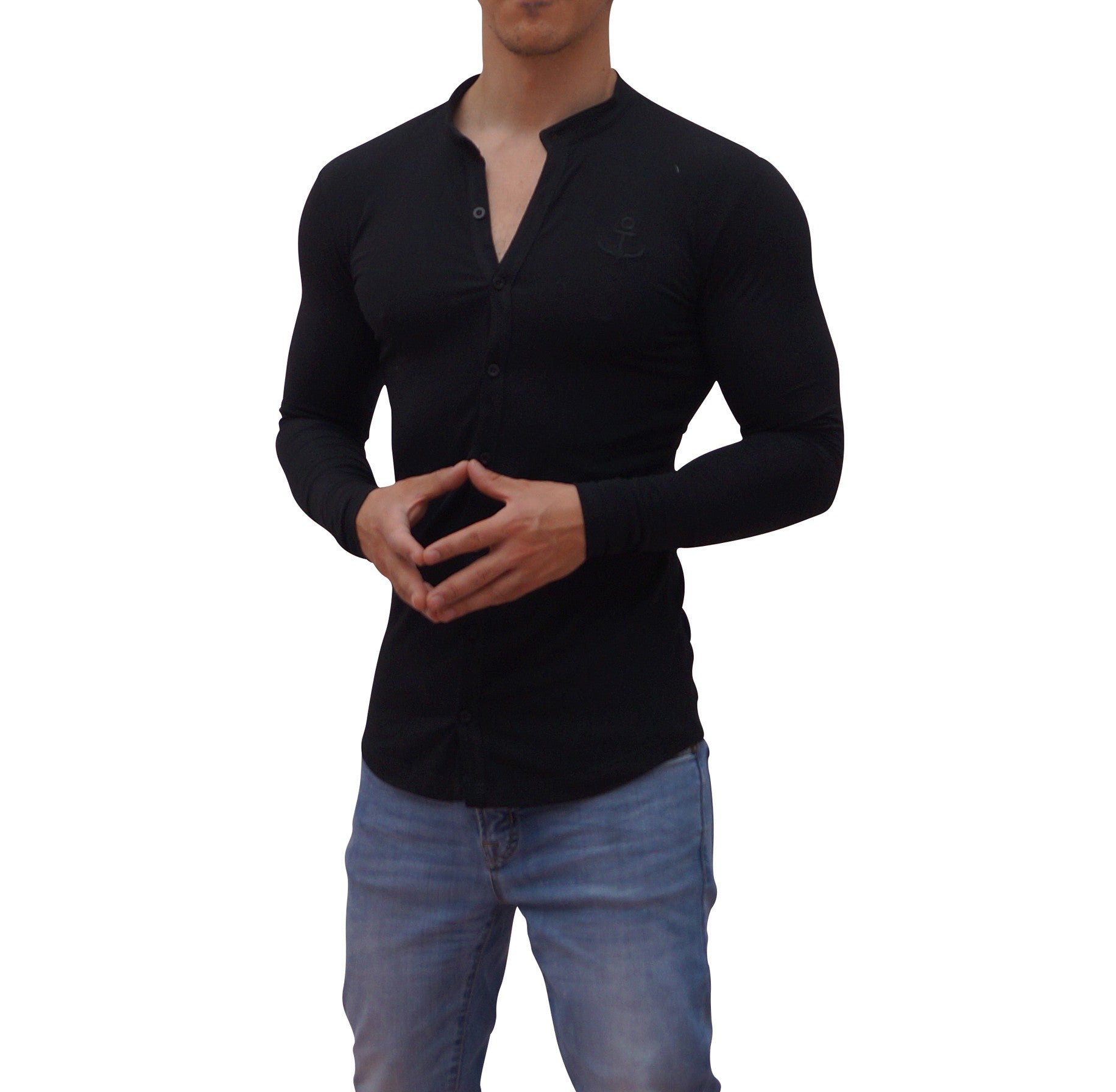 Grandad Jersey Shirt Black Logo Black