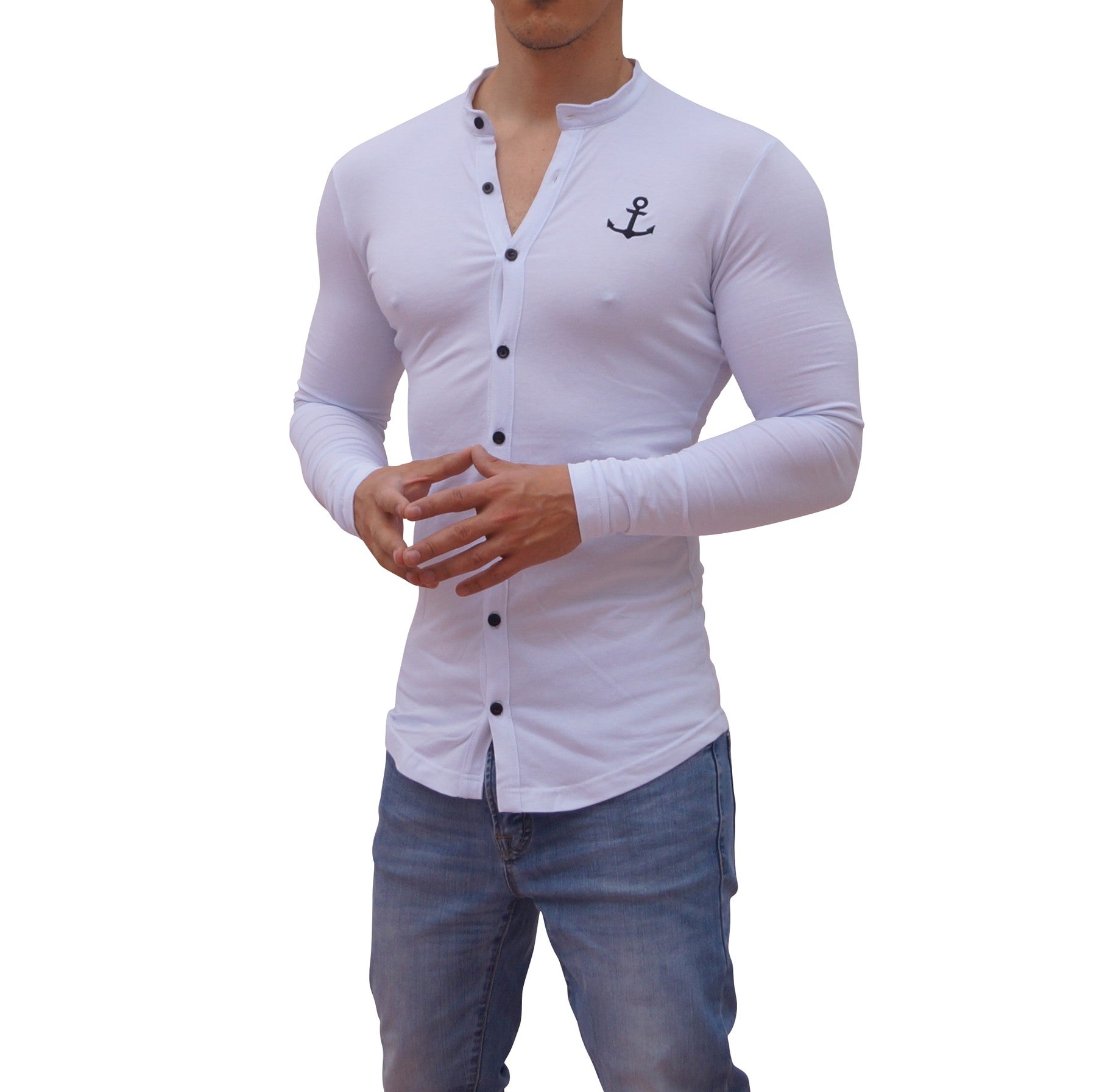 Grandad Jersey Shirt White Logo Black