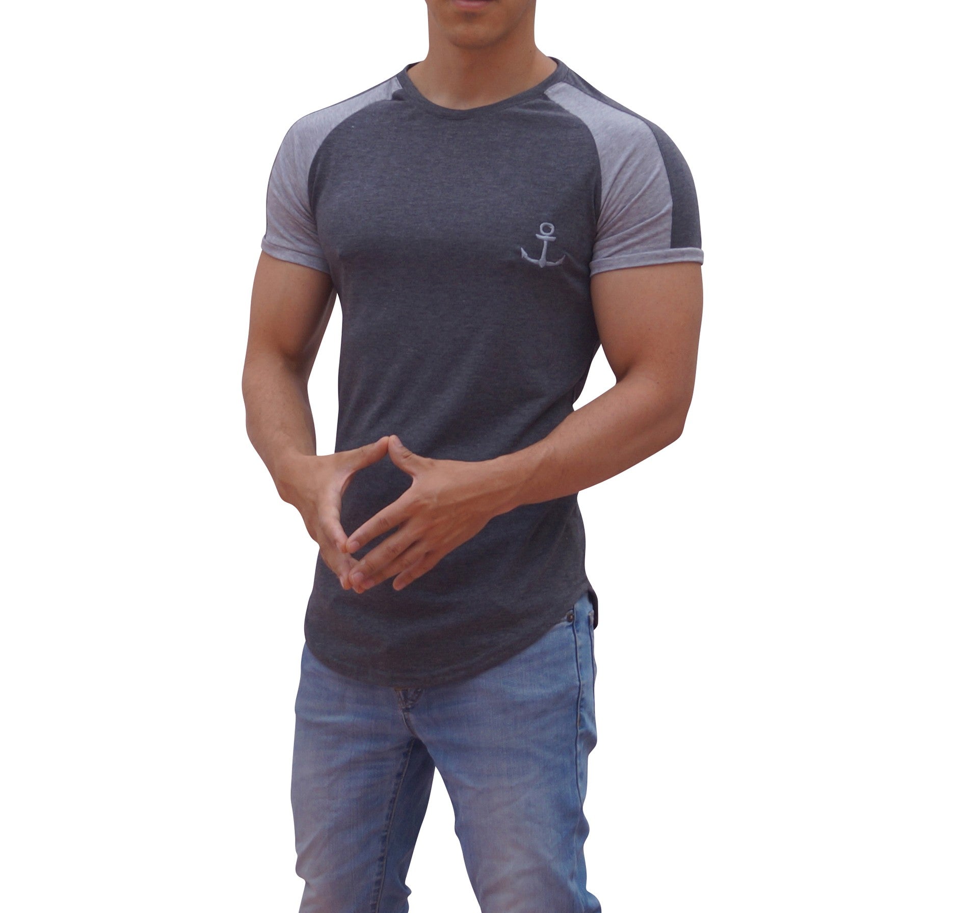 Gray Oxford Short Sleeve Ranglan T-Shirt Gray Oxford Stripe