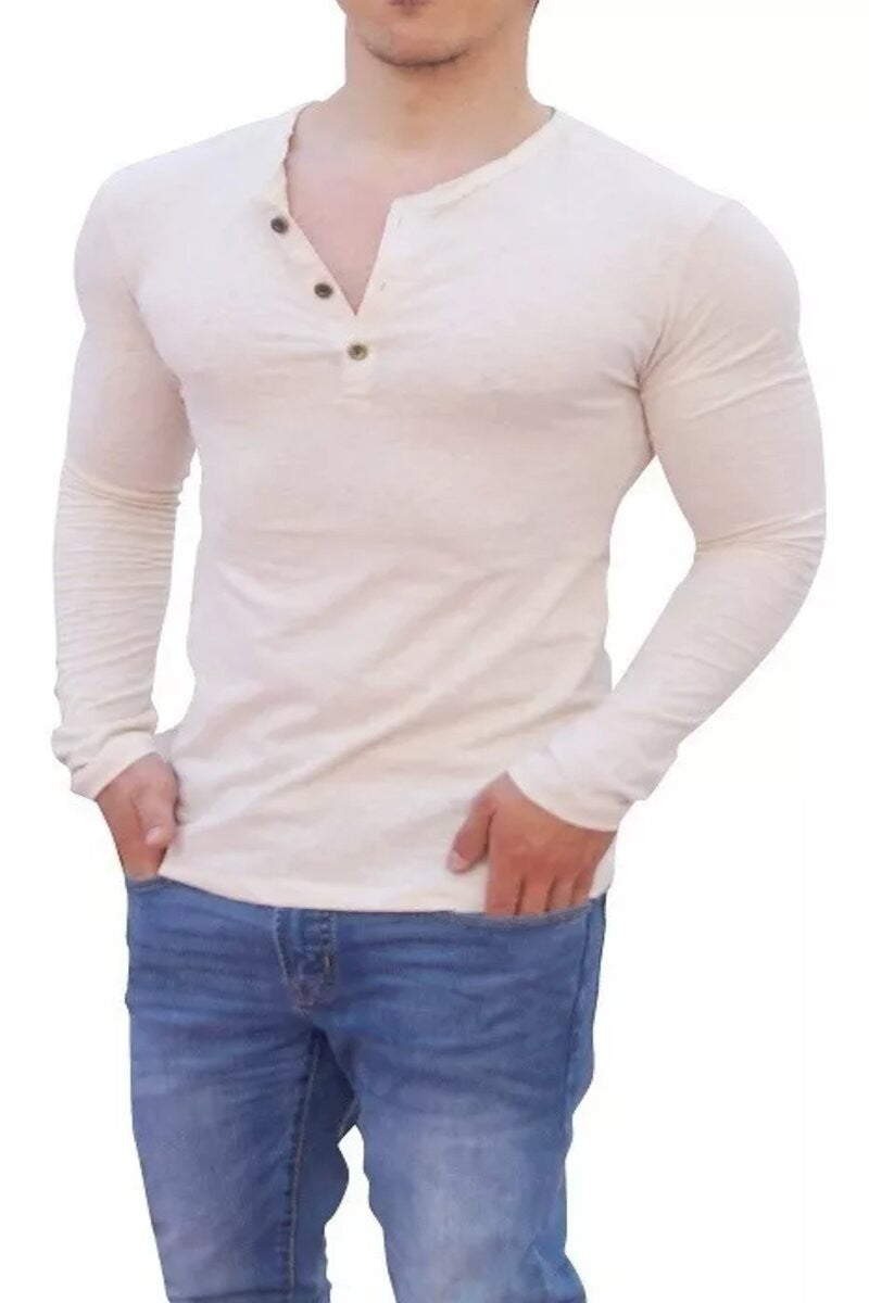 Oatmeal Long Sleeve Henley Shirt