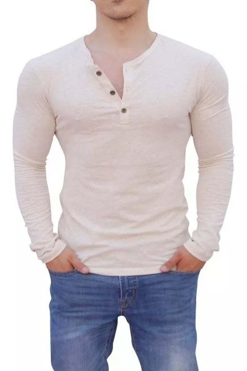 Oatmeal Long Sleeve Henley Shirt