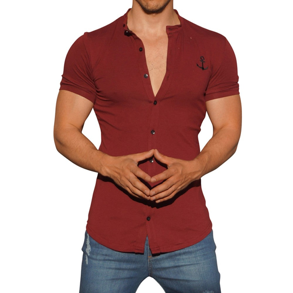 Grandad Jersey Shirt Wine Logo Black Short Sleeve