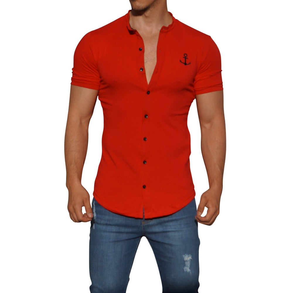 Grandad Jersey Shirt Red Logo Black Short Sleeve