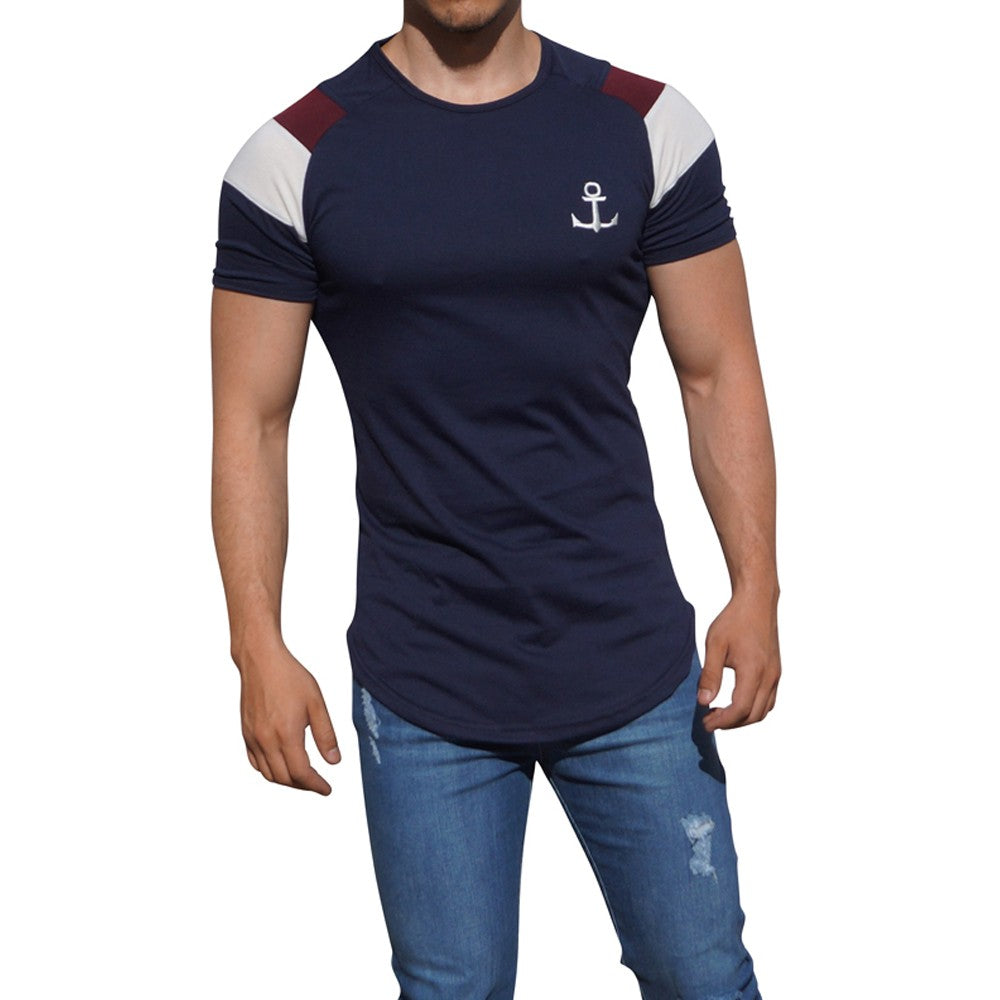 Cream Bar Short Sleeve Navy Ranglan T-Shirt