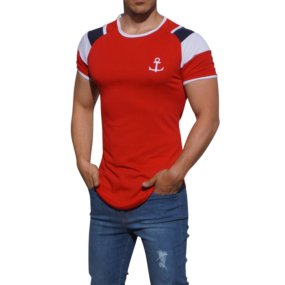 Red Short Sleeve Raglan T-shirt White Bar