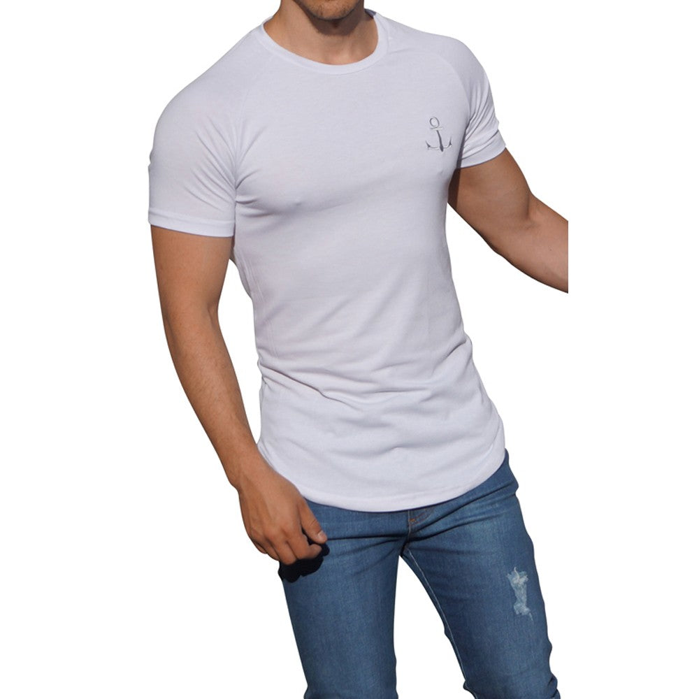 Playera Ranglan Blanca Manga Corta Blanca Logo Plata