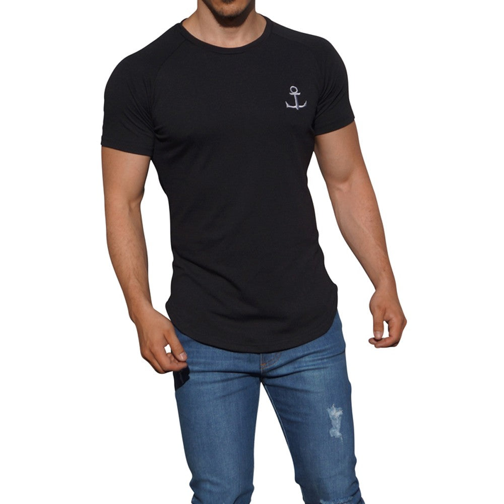 Playera Ranglan Negra Manga Corta Negra