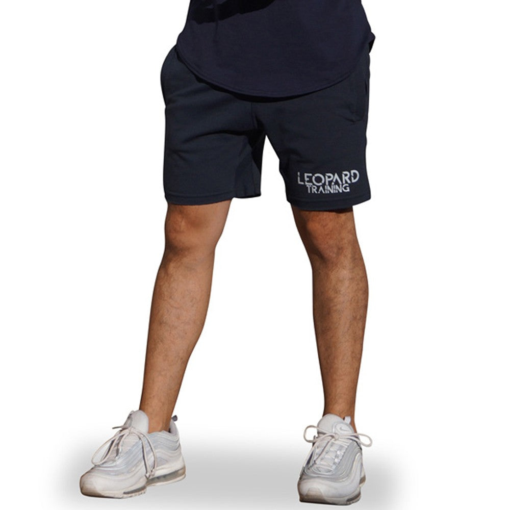 Gym Short Navy Blue Logo Stripes White