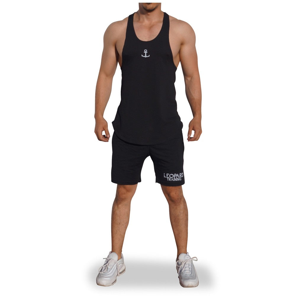 Gym Stringer Tank Black White Anchor