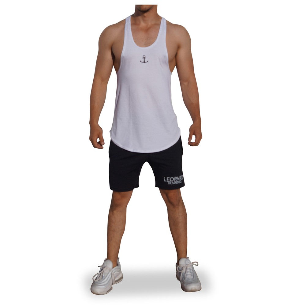Gym Stringer Tank White Black Anchor