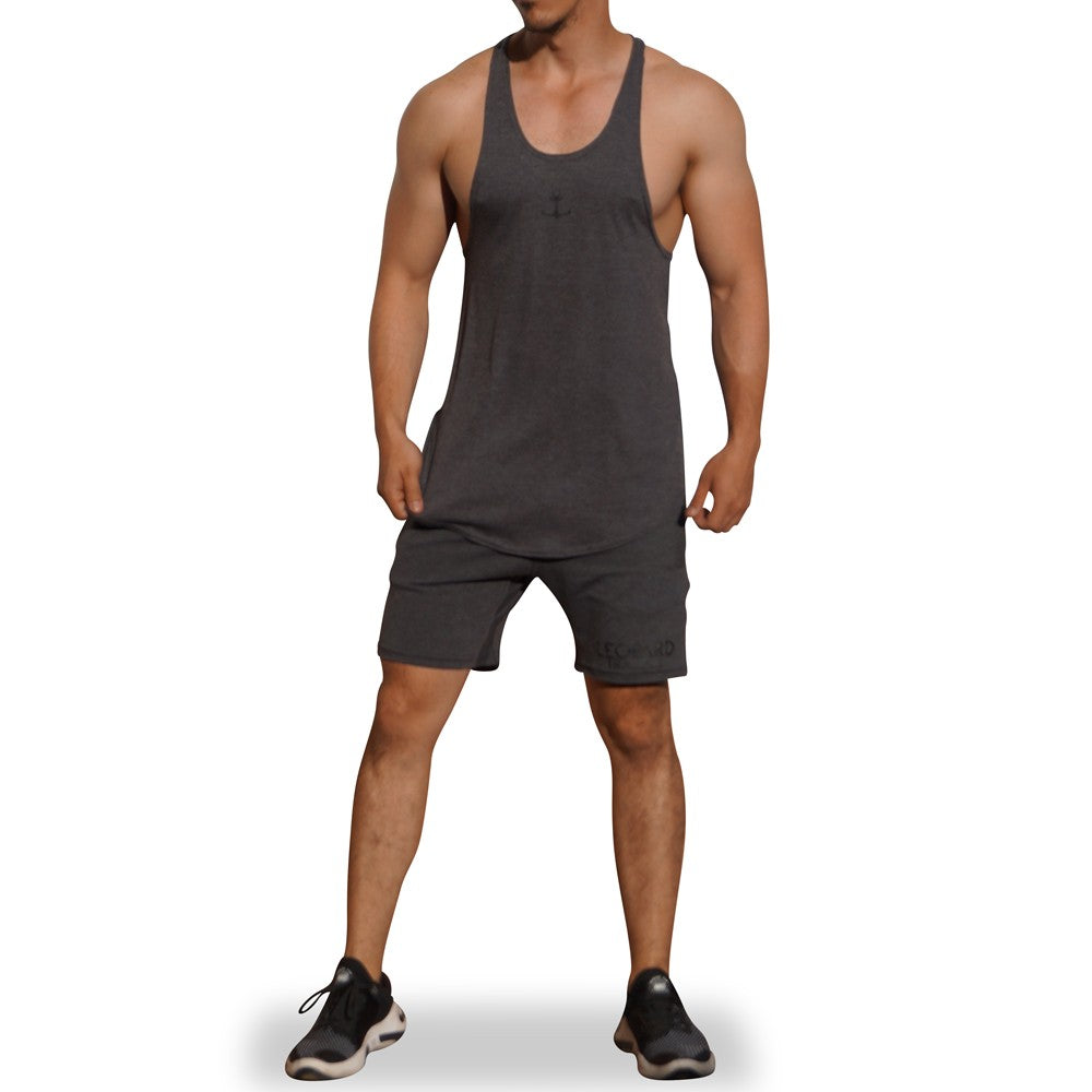 Gym Stringer Tank Gray Oxford Black Anchor