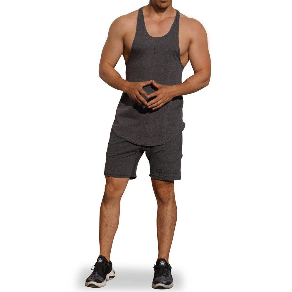 Gym Stringer Tank Gray Oxford Black Anchor