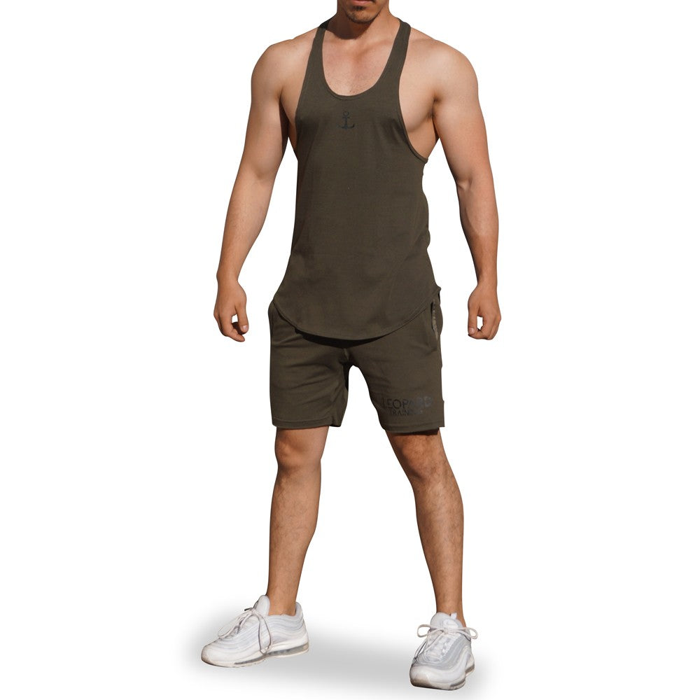 Gym Stringer Tank Military Green Black Anchor