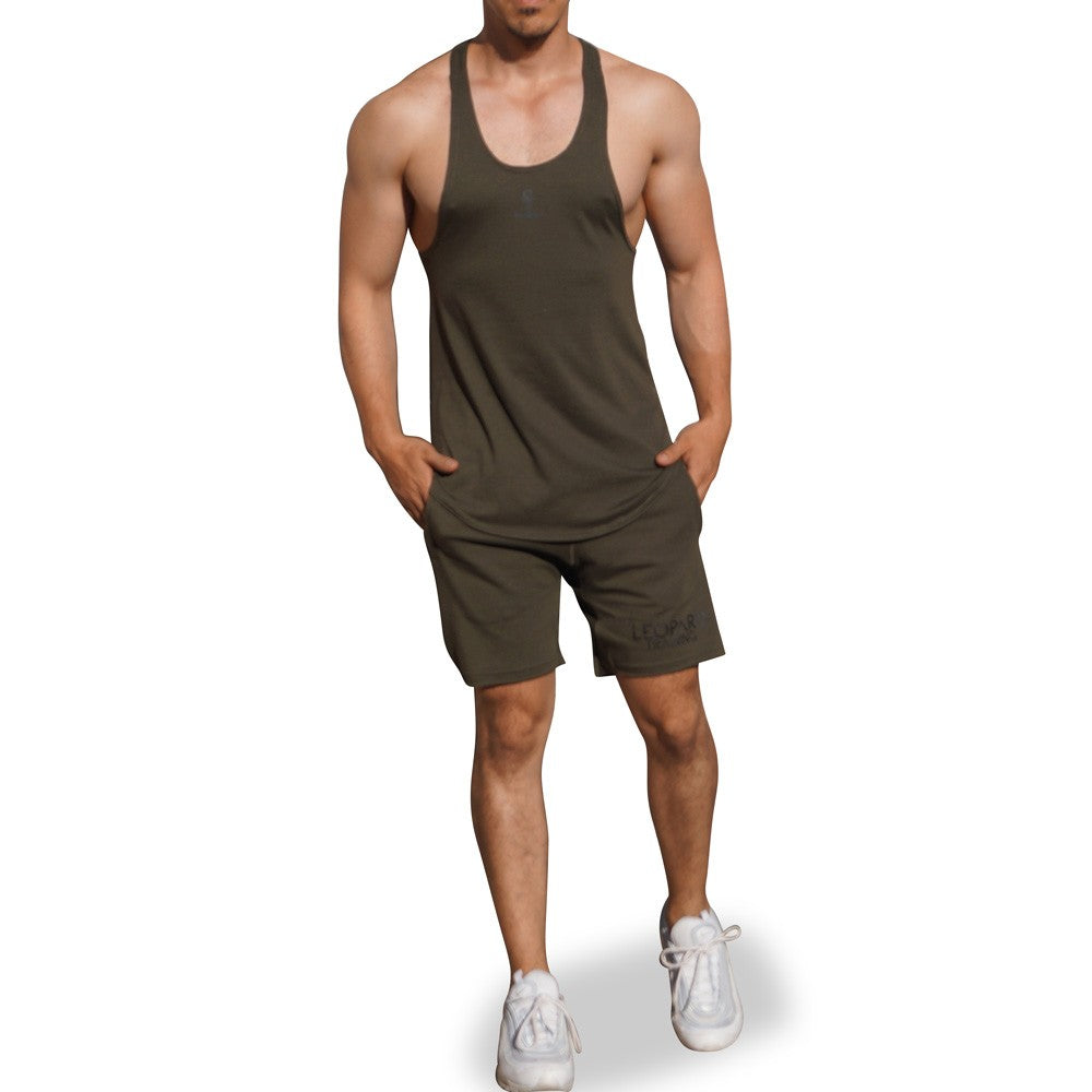 Gym Stringer Tank Military Green Black Anchor