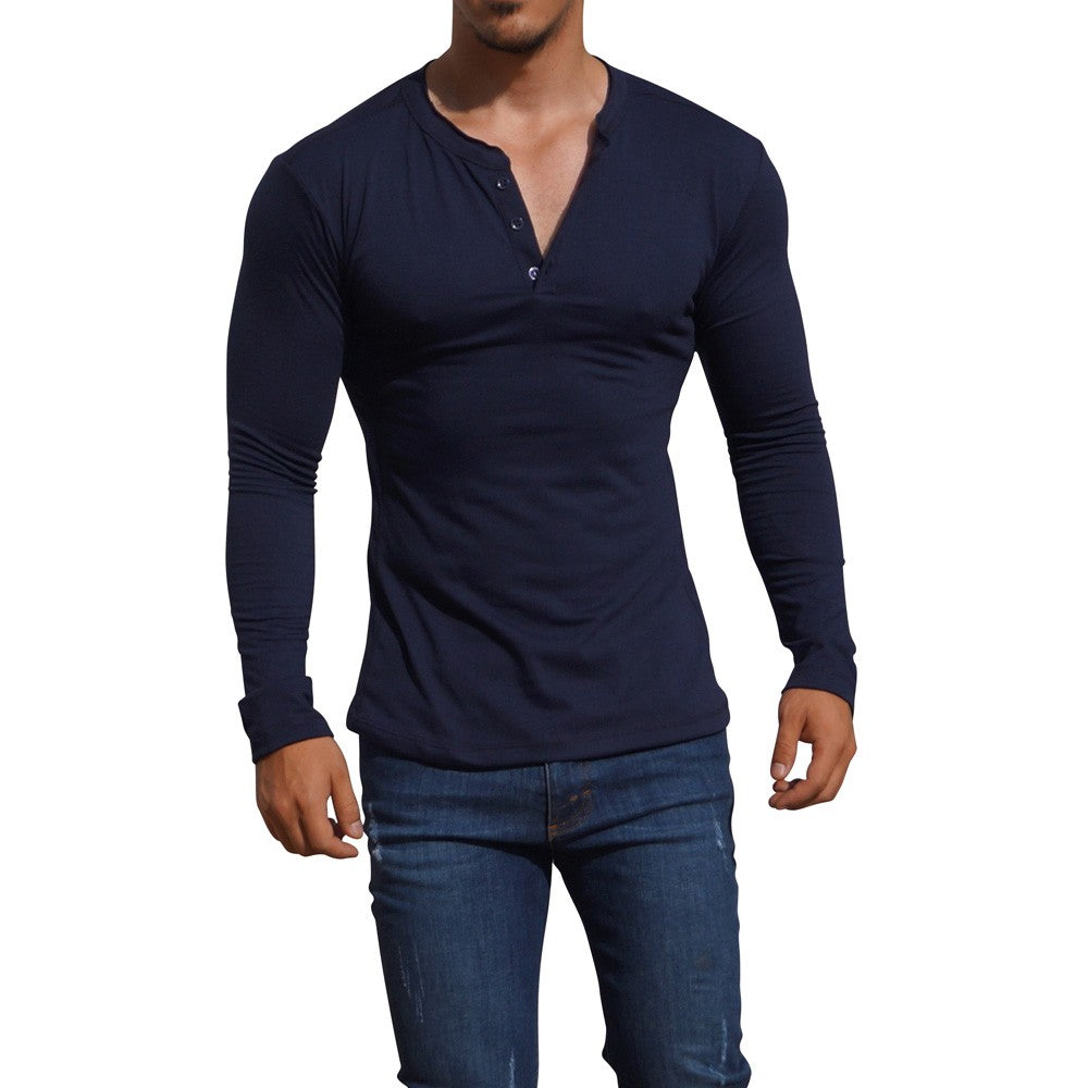 Playera Henley Manga Larga Marino