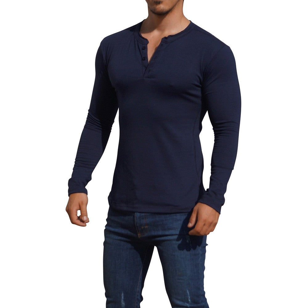 Playera Henley Manga Larga Marino