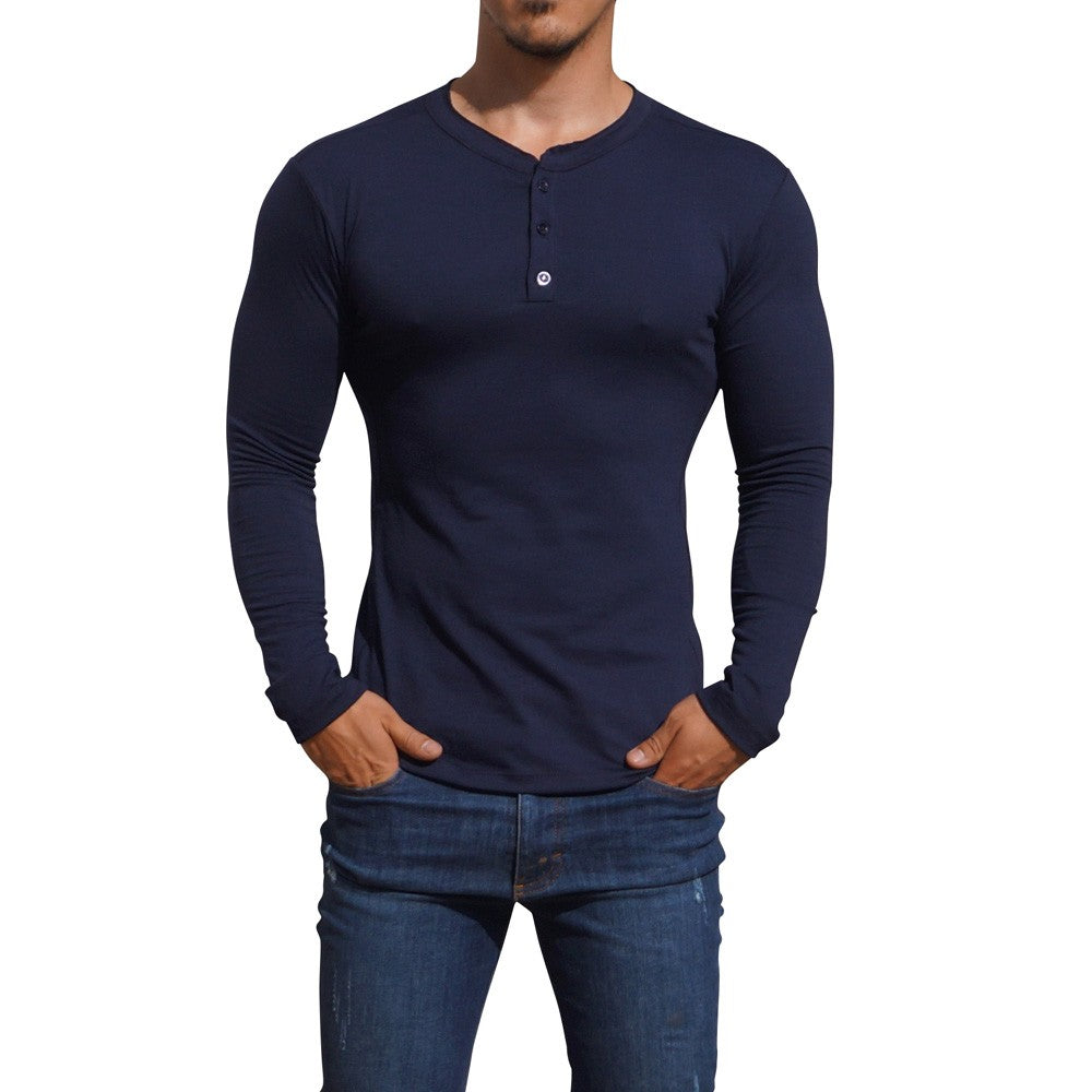Playera Henley Manga Larga Marino