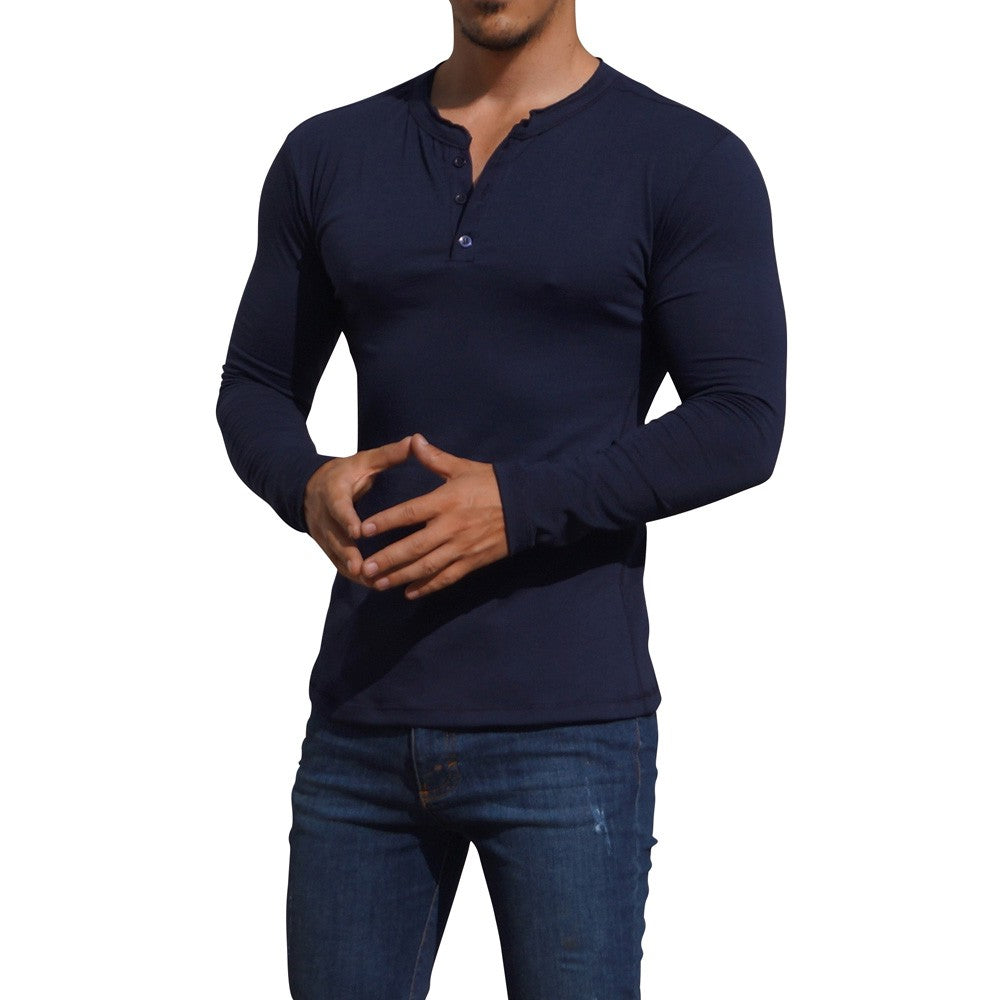 Playera Henley Manga Larga Marino