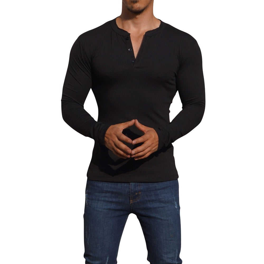 Playera Henley Manga Larga Negro