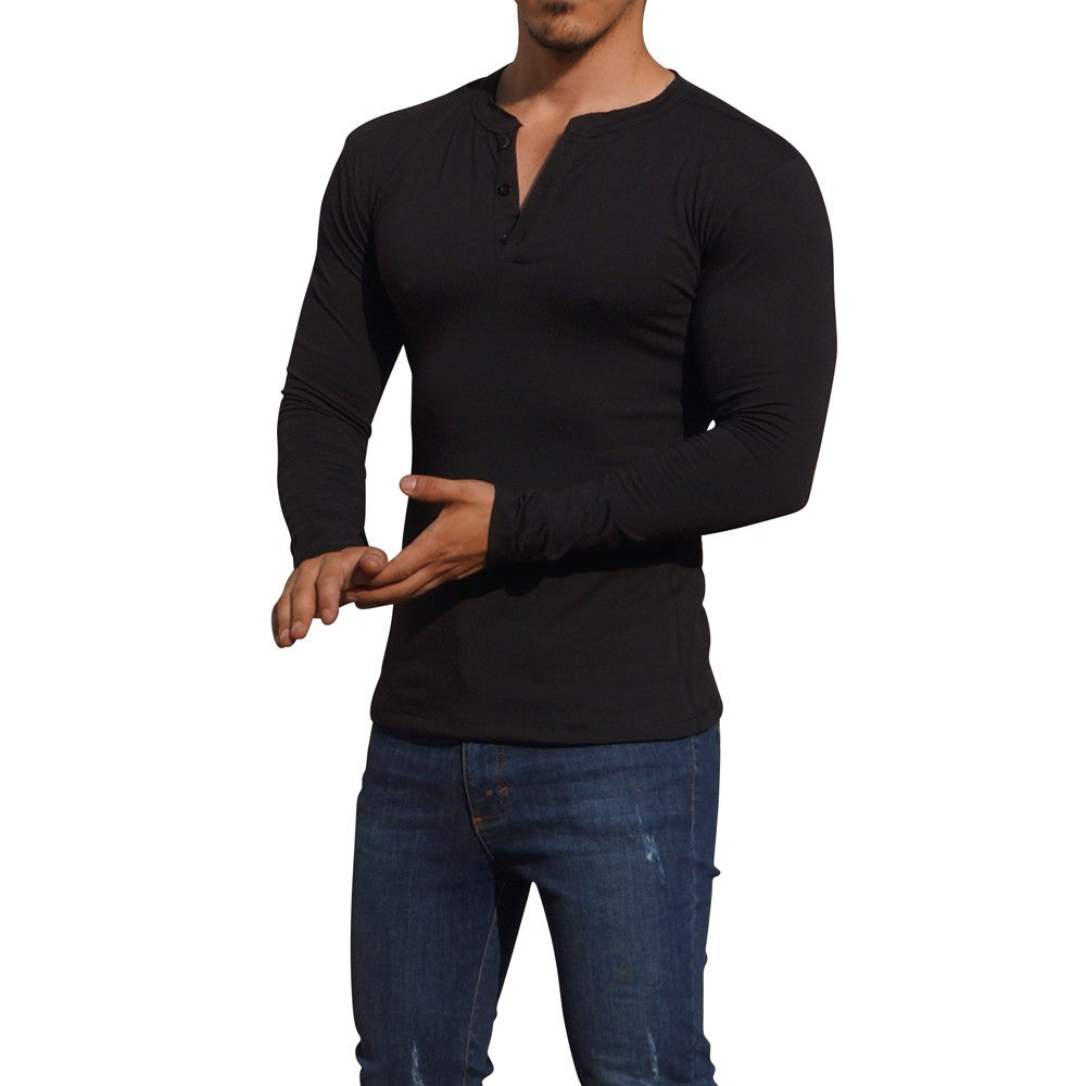 Playera Henley Manga Larga Negro
