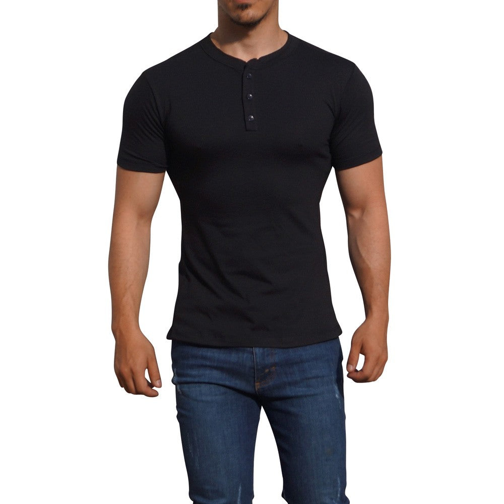 Playera Henley Manga Corta Negro