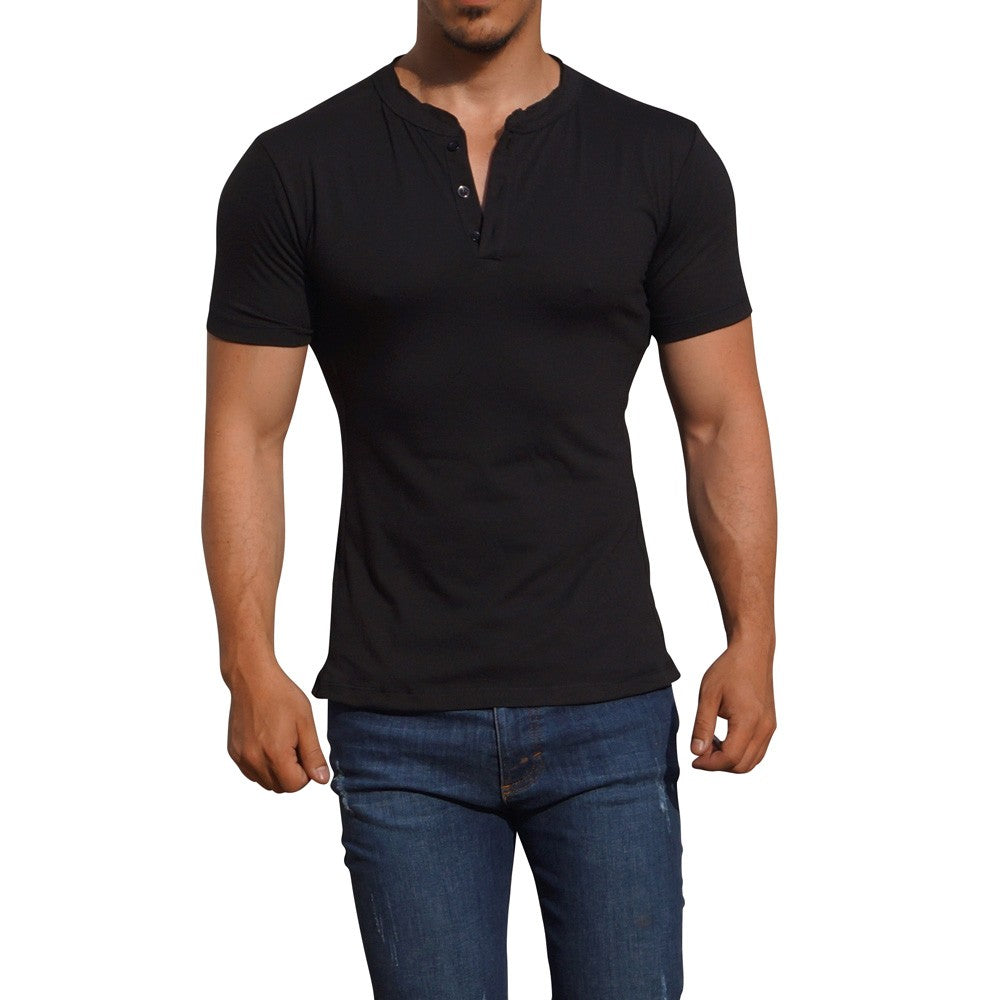 Playera Henley Manga Corta Negro