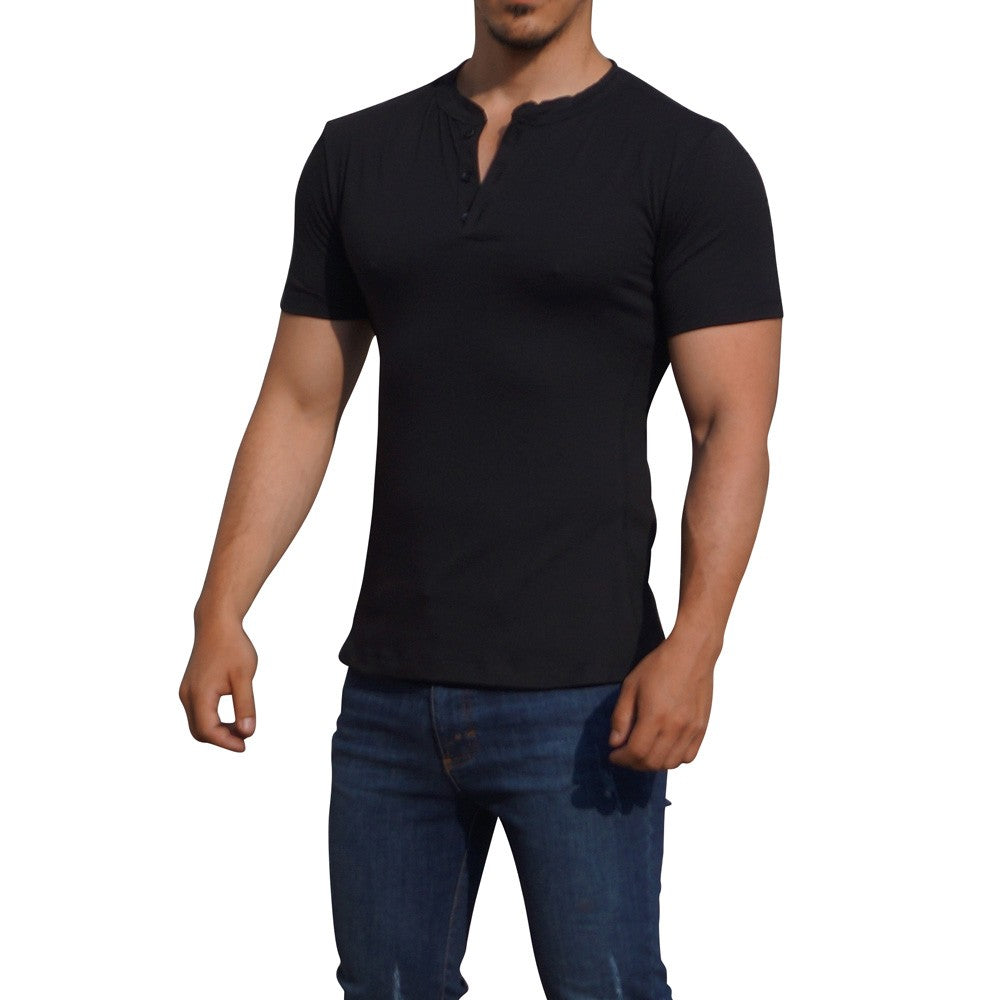 Black Short Sleeve Henley T-shirt