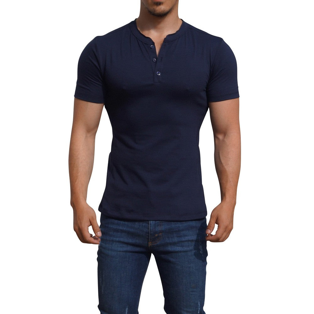 Playera Henley Manga Corta Marino