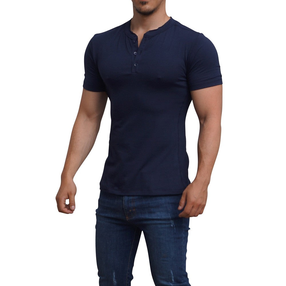 Playera Henley Manga Corta Marino