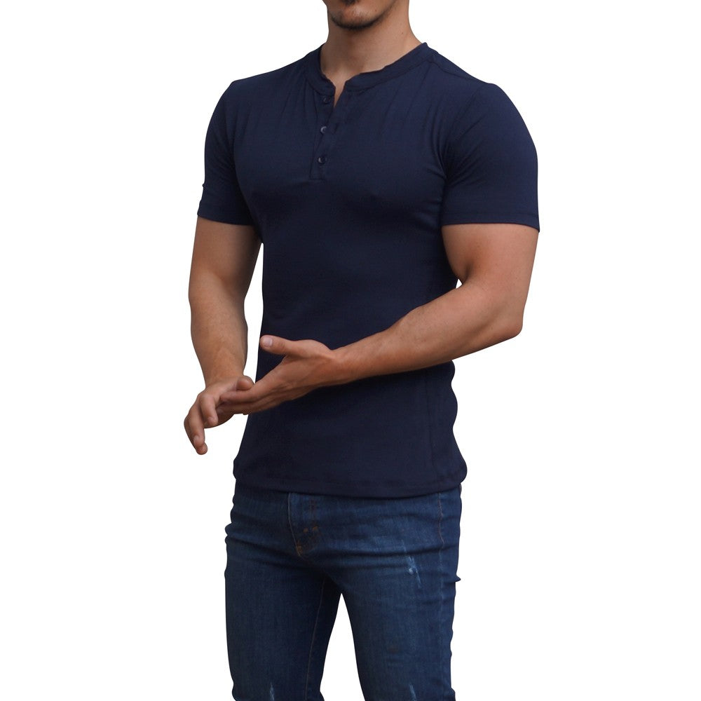 Playera Henley Manga Corta Marino