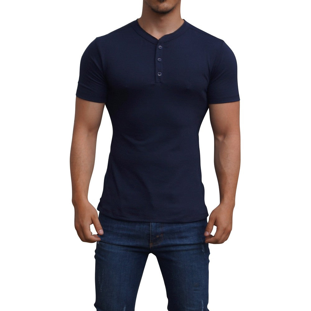 Playera Henley Manga Corta Marino