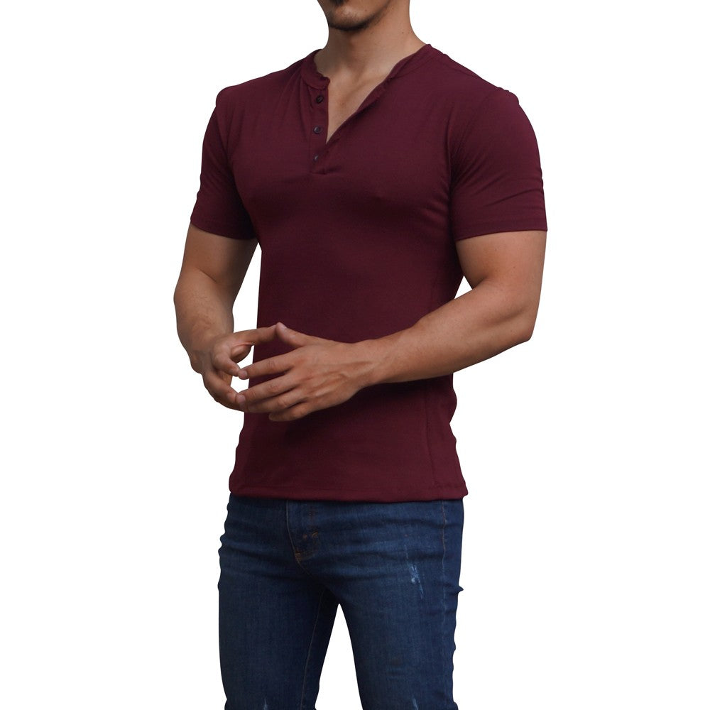 Playera Henley Manga Corta Vino
