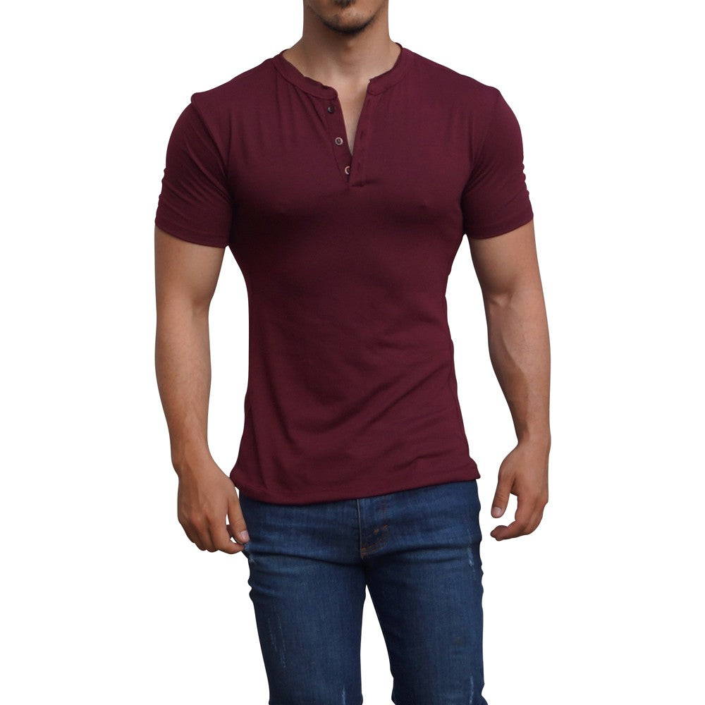 Playera Henley Manga Corta Vino