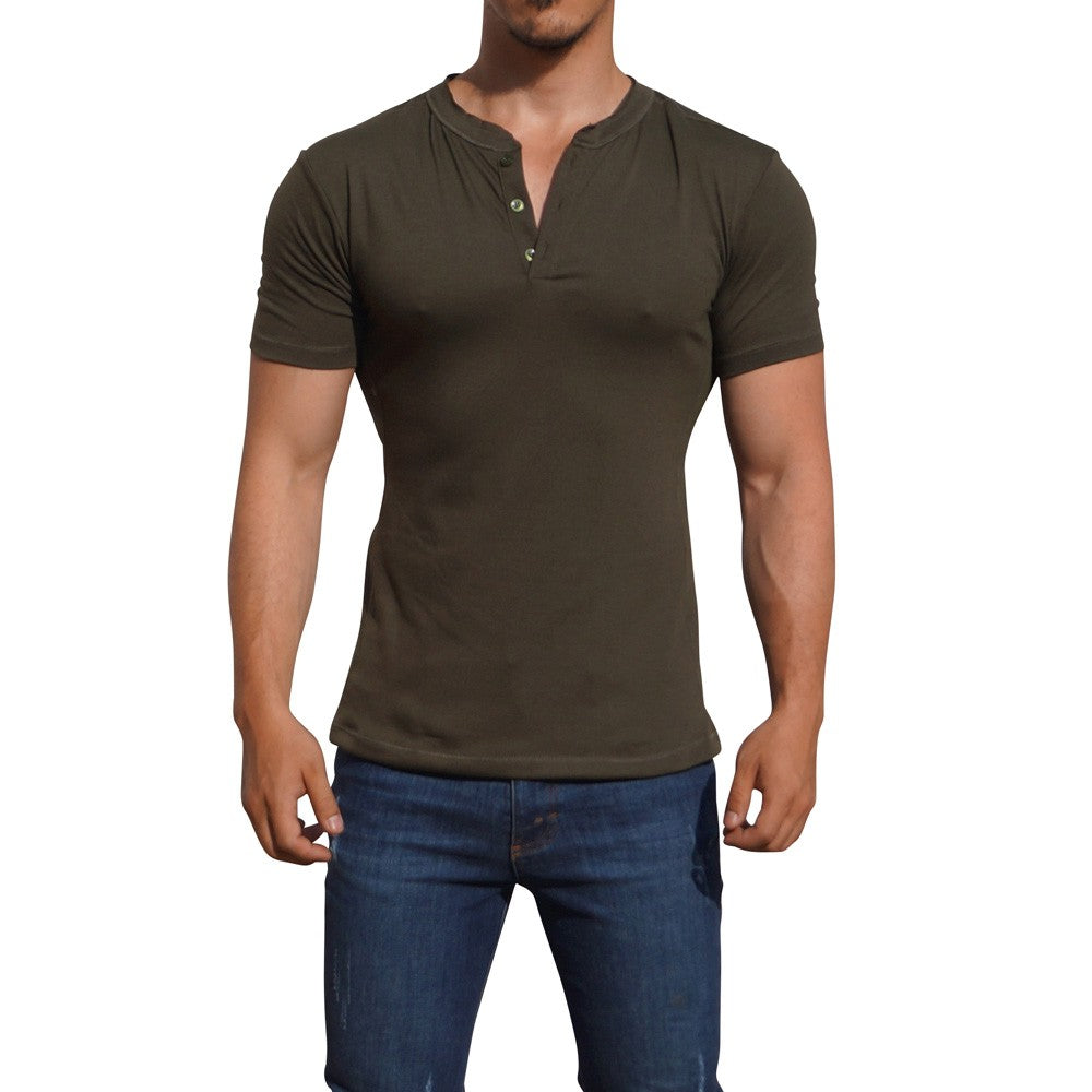 Playera Henley Manga Corta Olivo