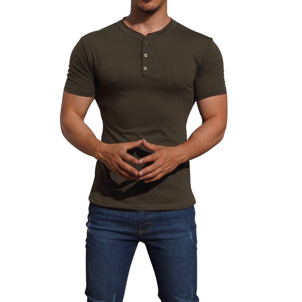 Playera Henley Manga Corta Olivo