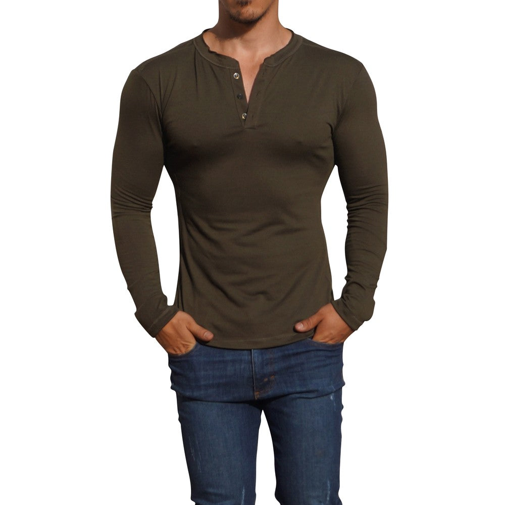 Playera Henley Manga Larga Olivo