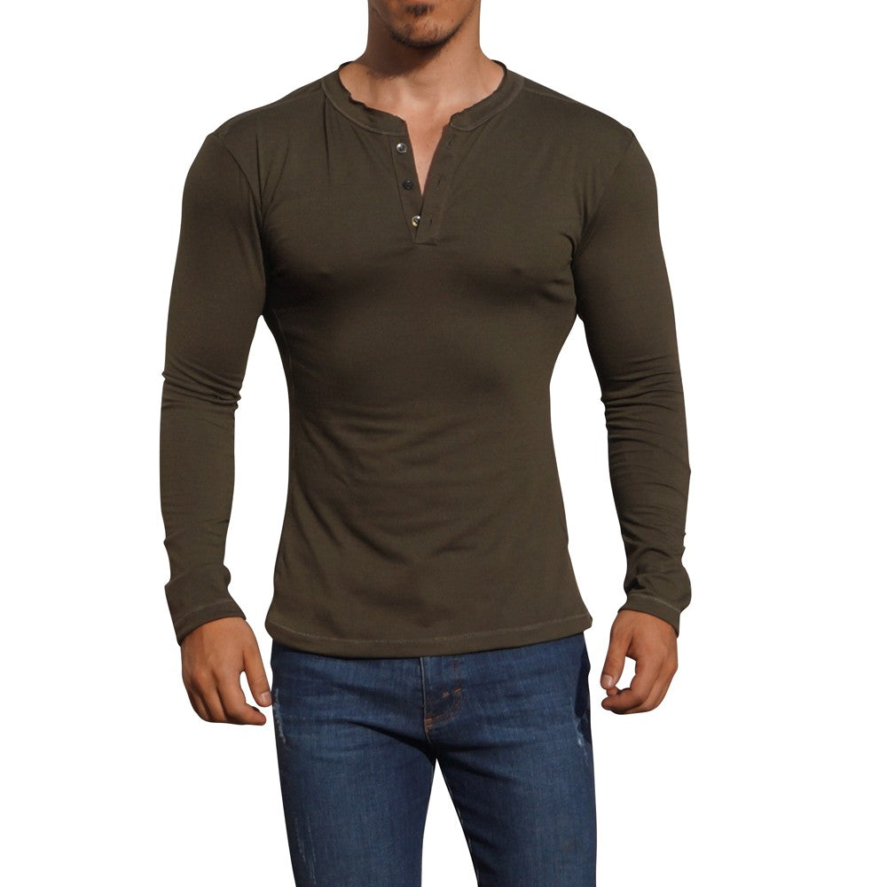 Playera Henley Manga Larga Olivo