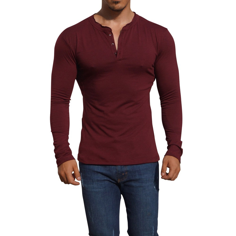 Playera Henley Manga Larga Vino