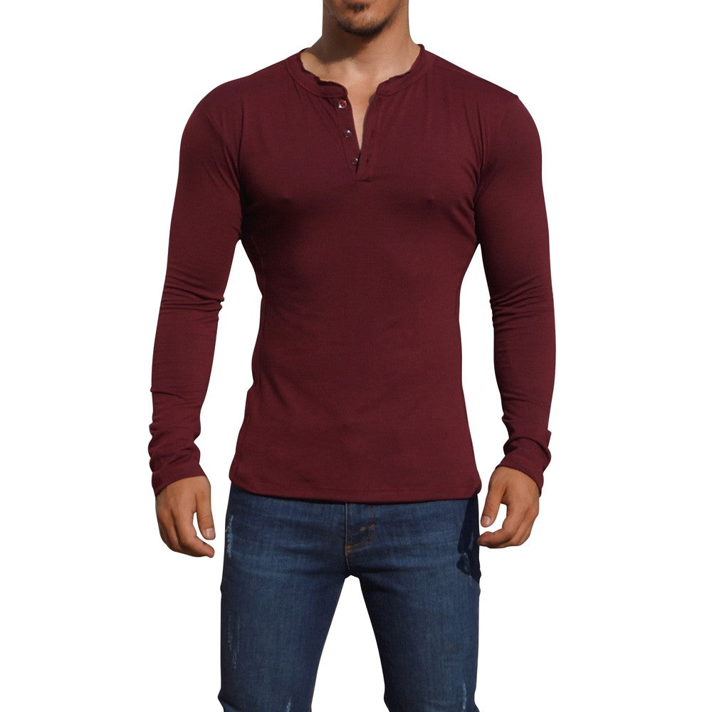 Playera Henley Manga Larga Vino