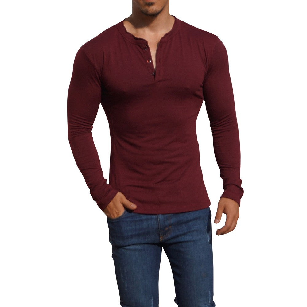 Wine Long Sleeve Henley Shirt