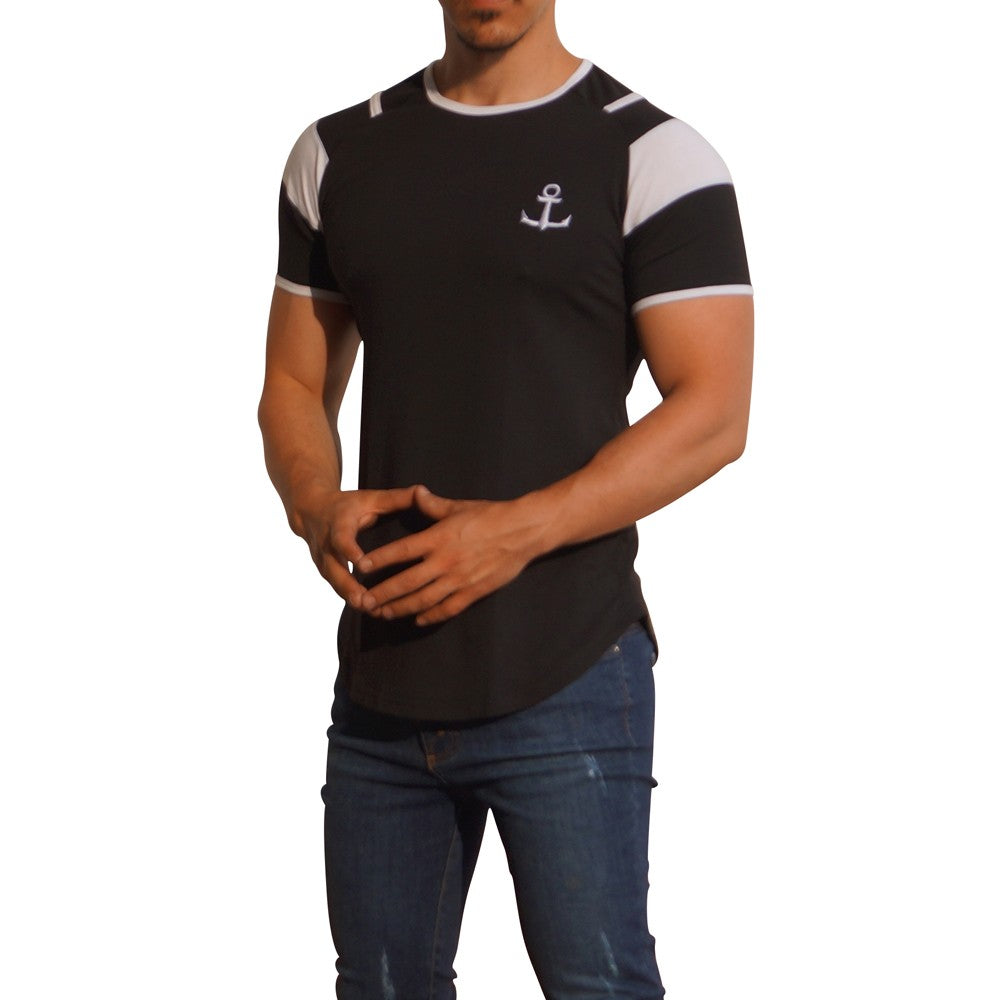 Black Short Sleeve Raglan T-shirt White Bar