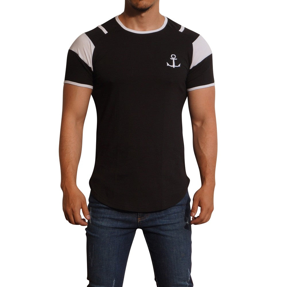 Black Short Sleeve Raglan T-shirt White Bar