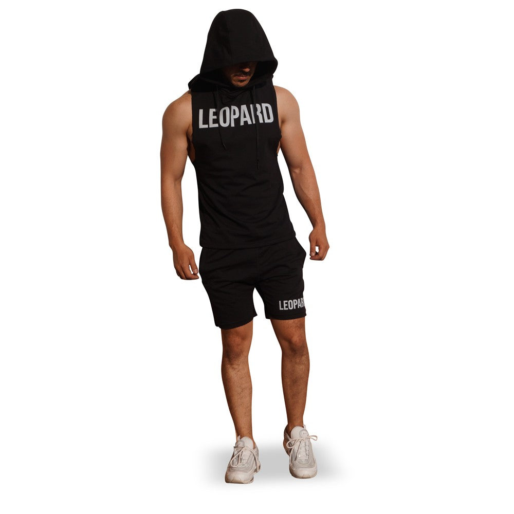 Gym Sleeveless Hoodie Black Big Logo White