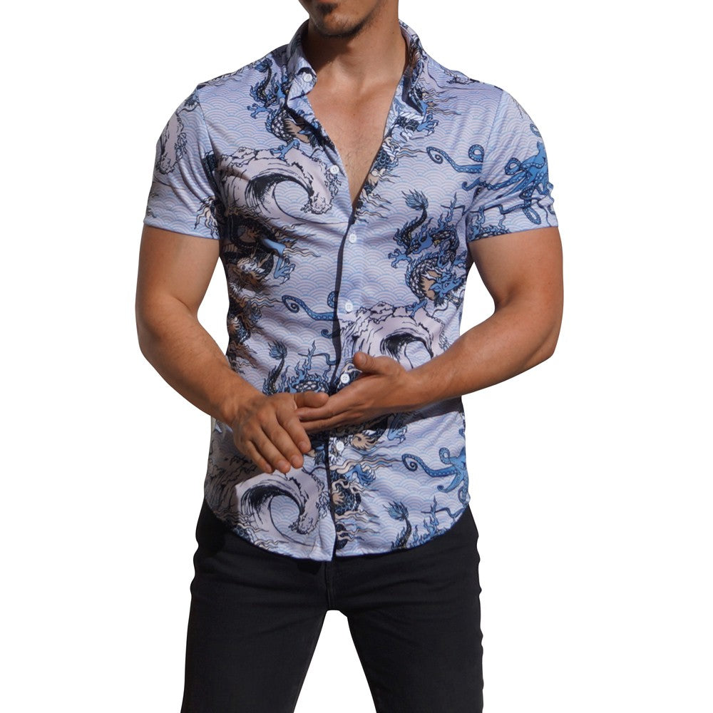 Camisa Manga Corta Japanese Dragon Azul