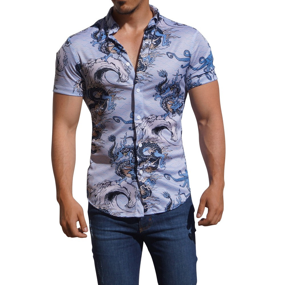 Camisa Manga Corta Japanese Dragon Azul