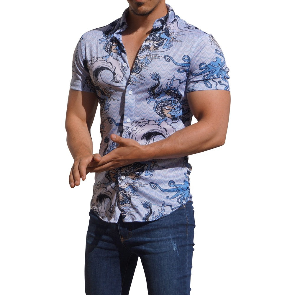 Camisa Manga Corta Japanese Dragon Azul