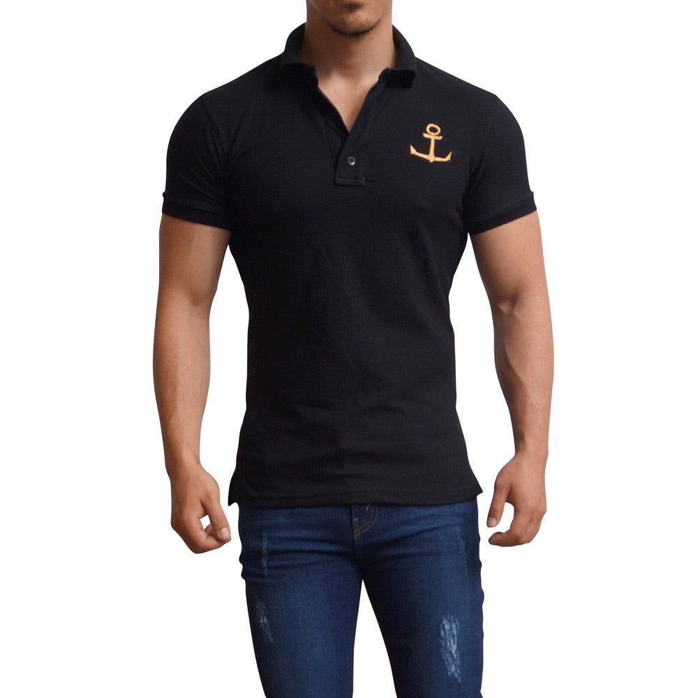 Black Polo Big Logo Gold Short Sleeve Black