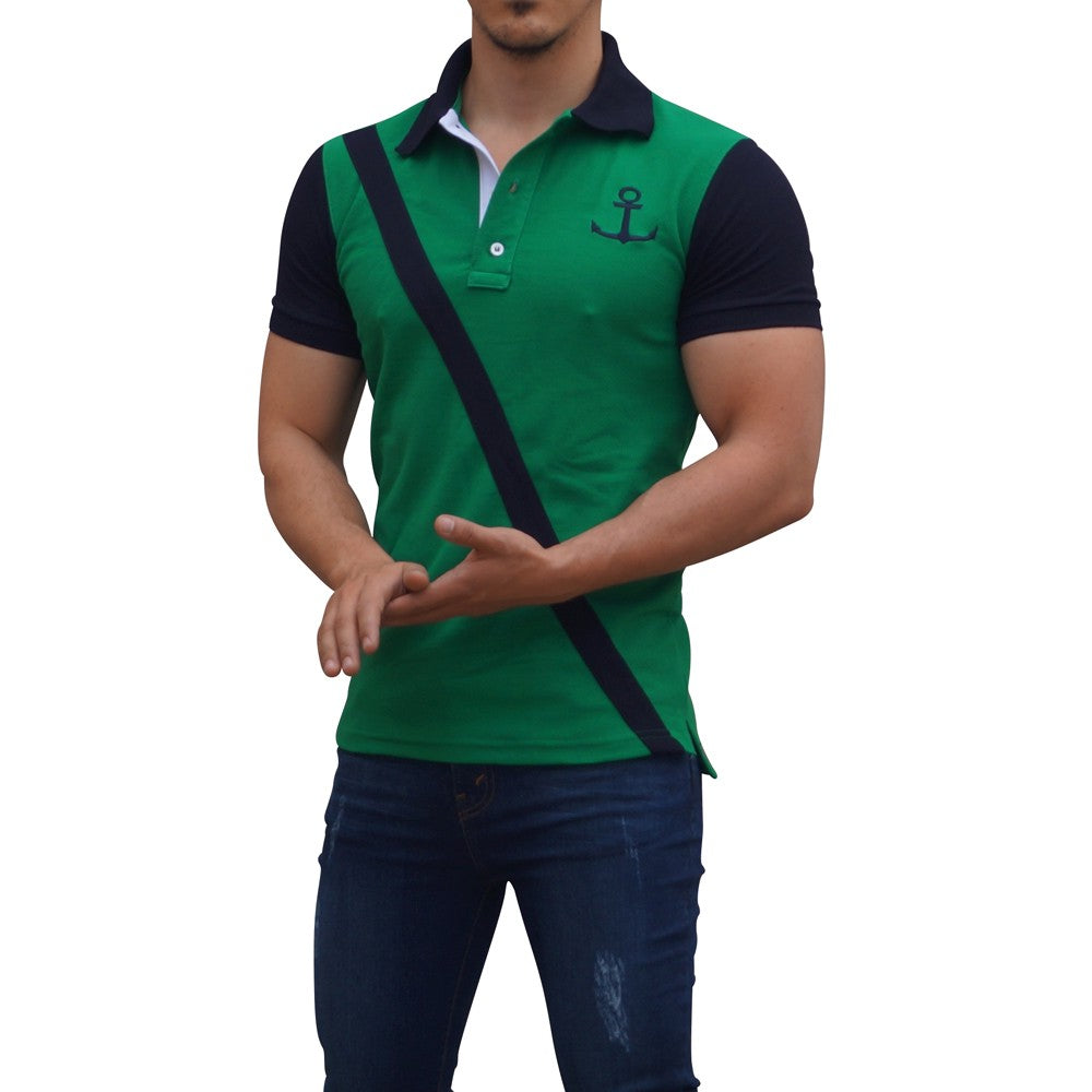 Forest Green Polo Navy Sleeves Navy Stripe Navy Logo