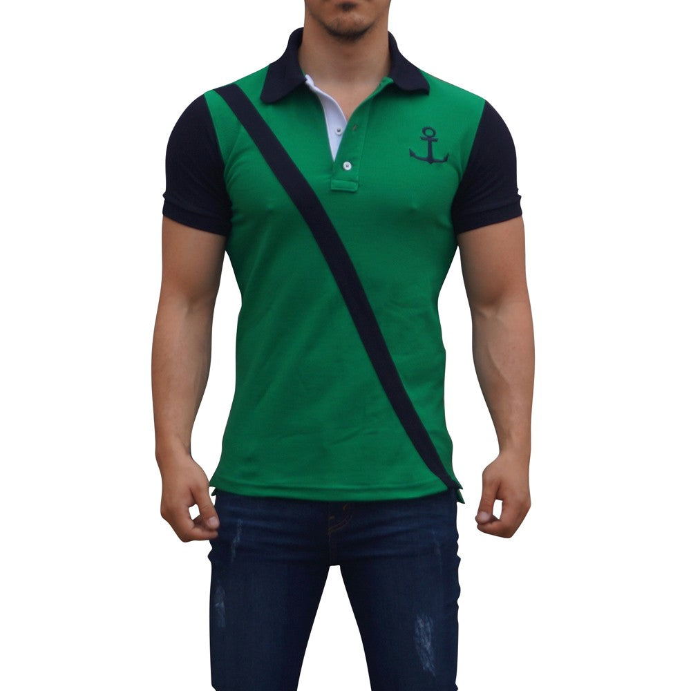 Forest Green Polo Navy Sleeves Navy Stripe Navy Logo