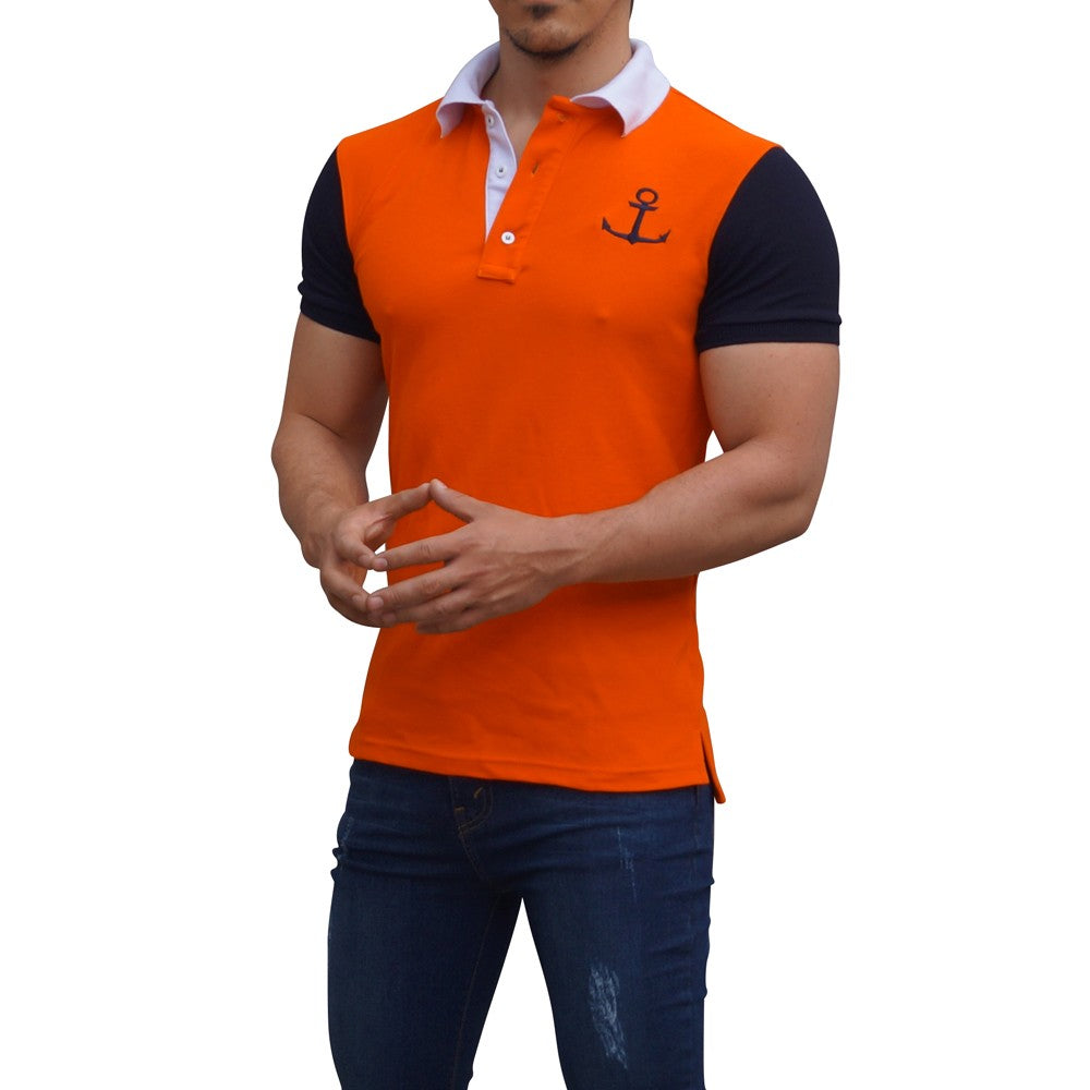 Orange Polo Navy Sleeves Navy Logo